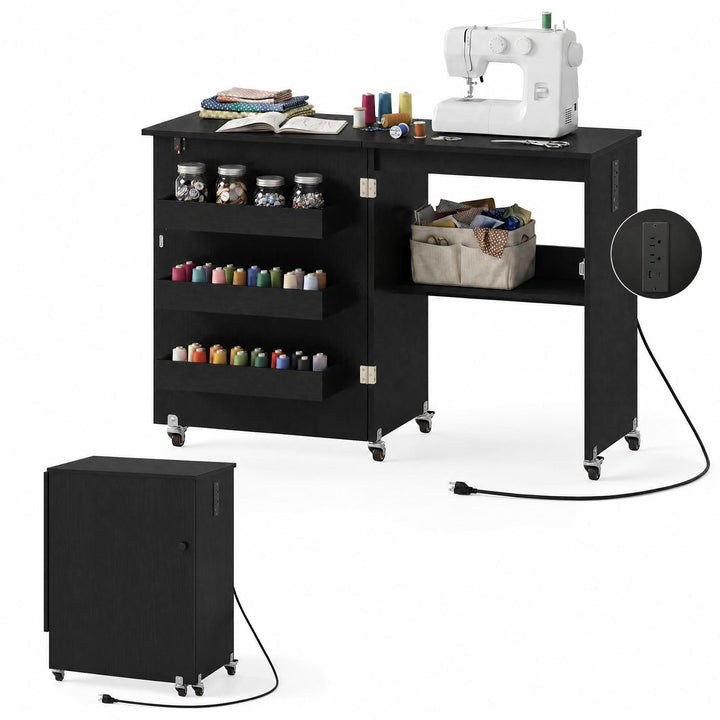 Giantex Folding Sewing Table with Charging Station