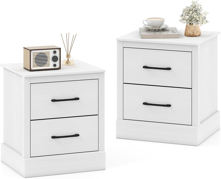 Giantex Farmhouse Nightstand Set of 2, Wood Bedside Table with 2 Storage Drawers