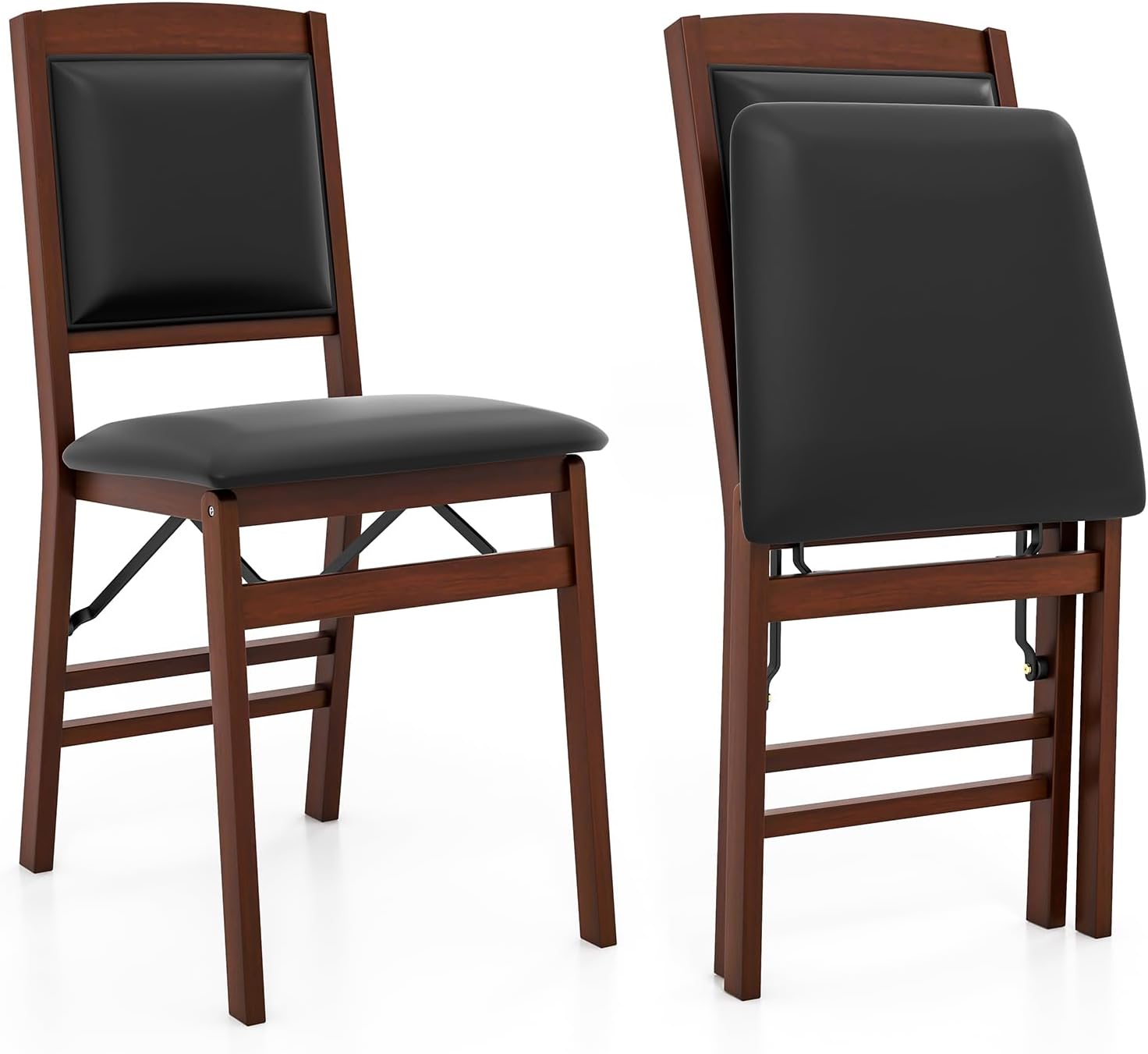 Giantex Folding Dining Chairs Set of 2, Foldable Wood Kitchen Chairs with Padded Seat