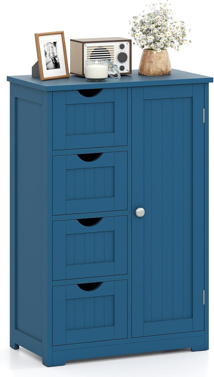 Giantex Bathroom Floor Cabinet Wooden with 1 Door & 4 Drawer