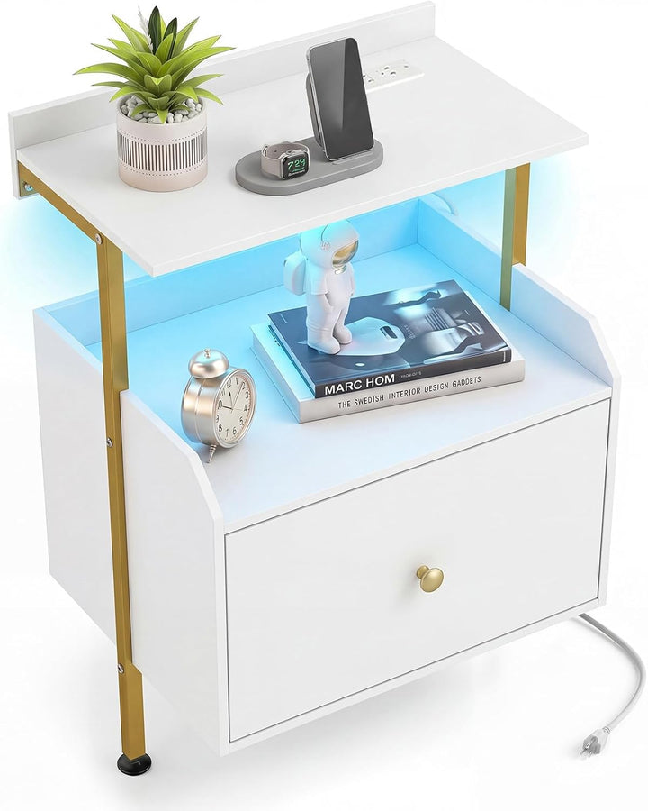 Giantex Nightstand w/Charging Station &amp; LED Light (1/2)