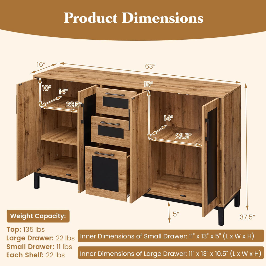 Giantex 63” Sideboard Buffet Cabinet with 3 Drawers & Storage Shelves
