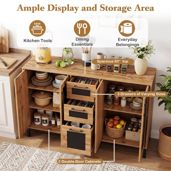 Giantex 63” Sideboard Buffet Cabinet with 3 Drawers & Storage Shelves