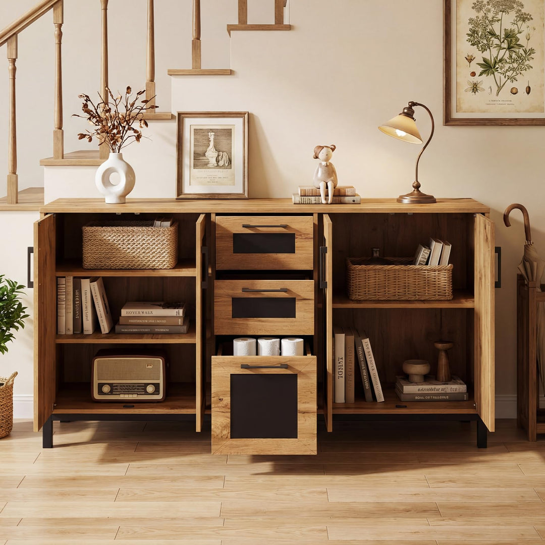 Giantex 63” Sideboard Buffet Cabinet with 3 Drawers & Storage Shelves