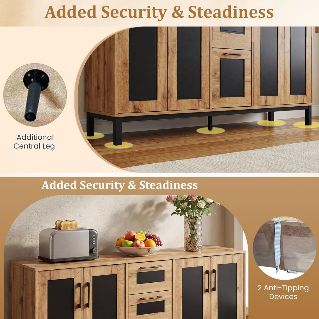 Giantex 63” Sideboard Buffet Cabinet with 3 Drawers & Storage Shelves