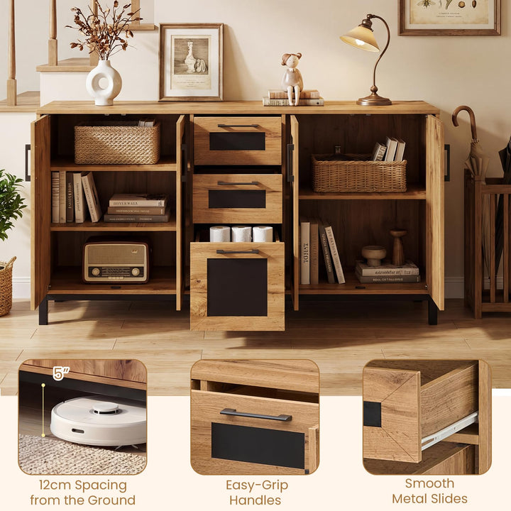 Giantex 63” Sideboard Buffet Cabinet with 3 Drawers & Storage Shelves