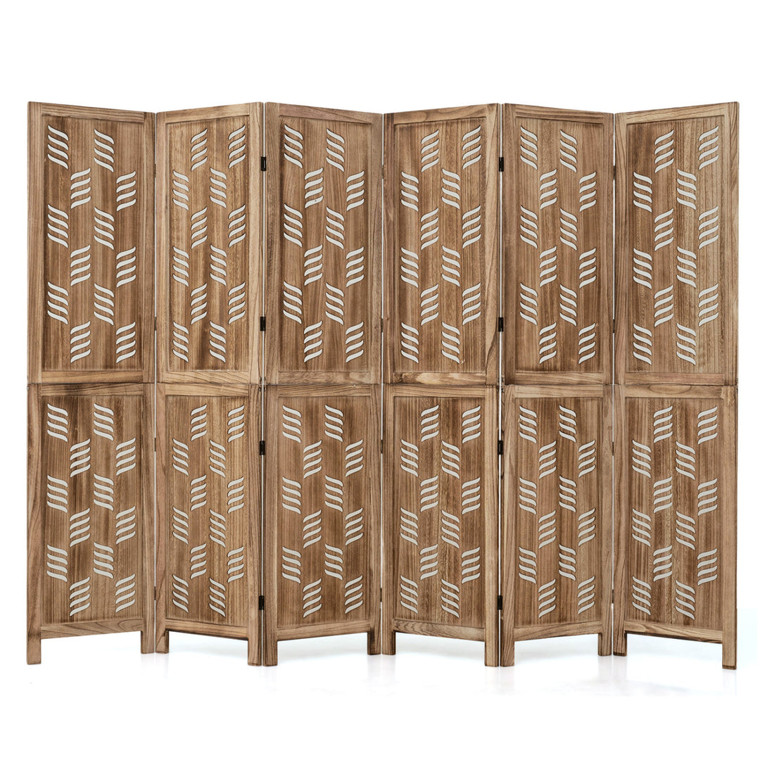 GIANTEX Folding Room Divider, Wood Privacy Screen with Wave Cutout | Freestanding Partition Wall Panel for Bedroom &amp; Home Office