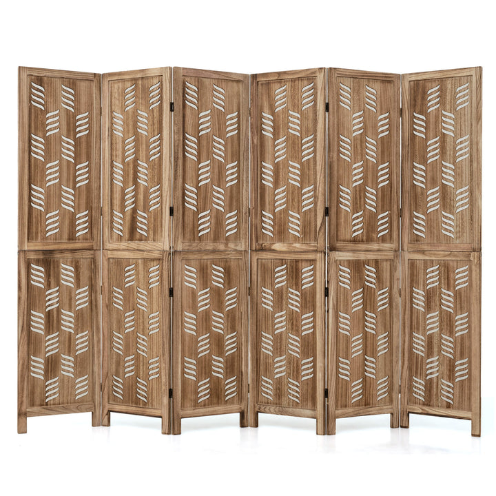 GIANTEX Folding Room Divider, Wood Privacy Screen with Wave Cutout | Freestanding Partition Wall Panel for Bedroom &amp; Home Office
