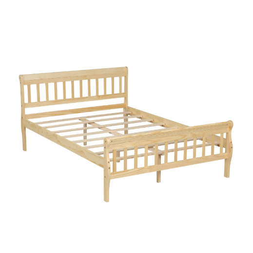 GIANTEX Wood Sleigh Bed Frame with Slatted Headboard &amp; Footboard