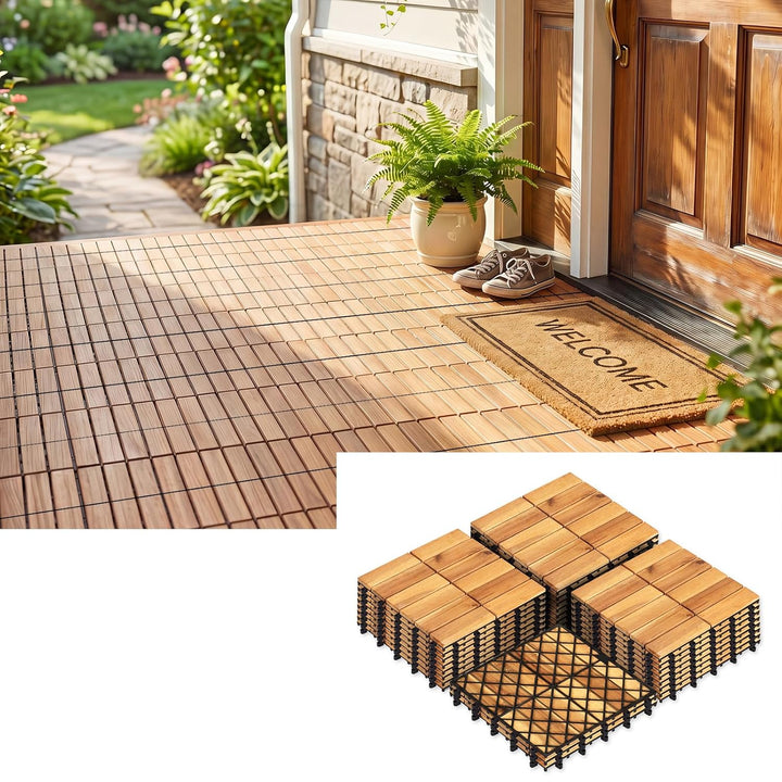 Giantex 12" x 12" Interlocking Acacia Wood Deck Tiles