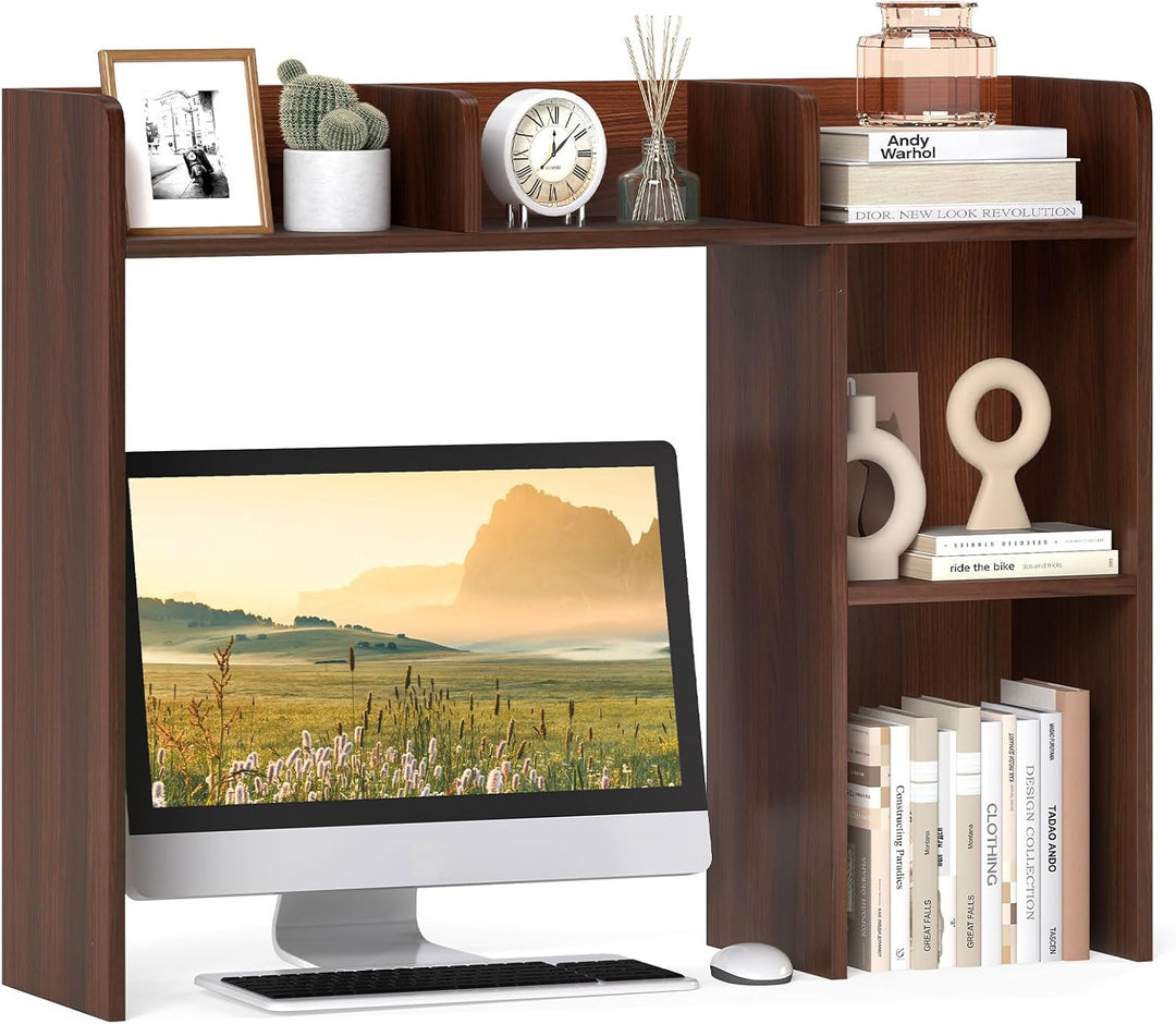 Giantex Desktop Bookshelf, Wood Desk Hutch Organizer for 27 Inch Computer Monitor