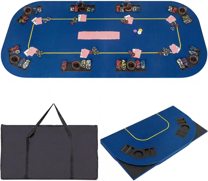 Foldable Poker Table Top 8 Player | 79"x 36"Large Professional Four Fold Poker Topper Rectangle Cover Mat