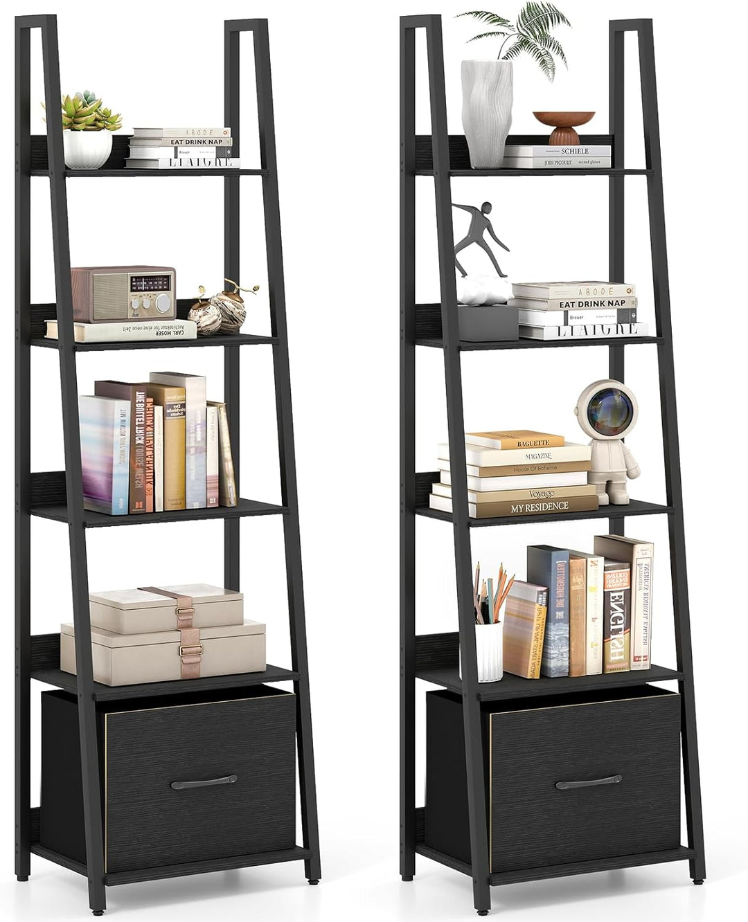 Giantex 5-Tier Industrial Ladder Bookshelf with Removable Fabric Drawer (1/2)