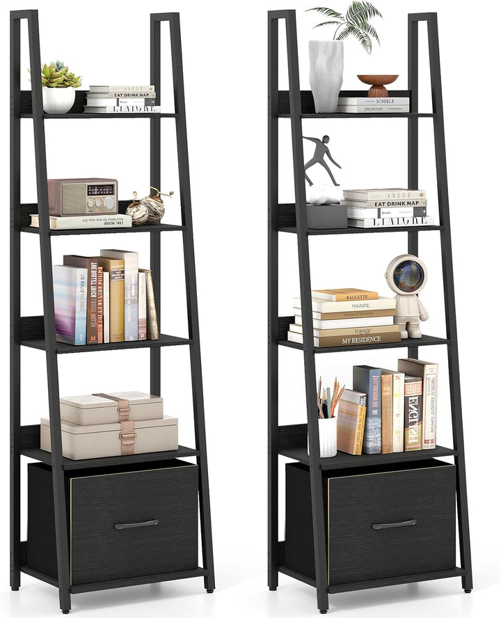 Giantex 5-Tier Industrial Ladder Bookshelf with Removable Fabric Drawer (1/2)