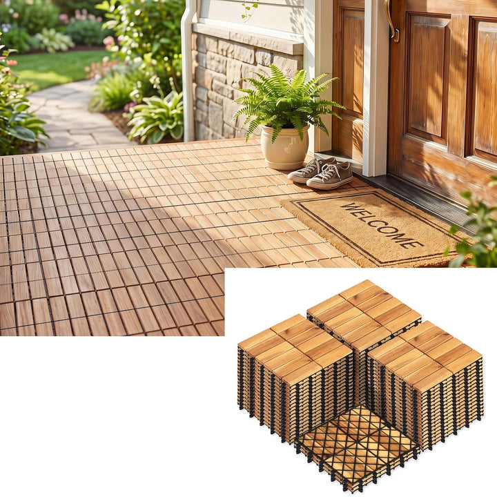 Giantex 12" x 12" Interlocking Acacia Wood Deck Tiles
