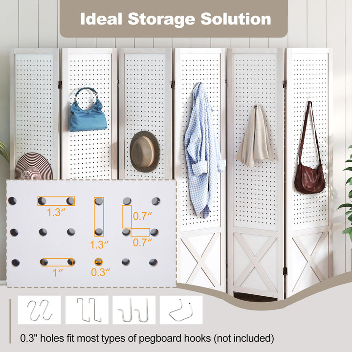 Giantex 6 Panel Pegboard Room Divider with Peg Board Storage (96"W x 67"H)