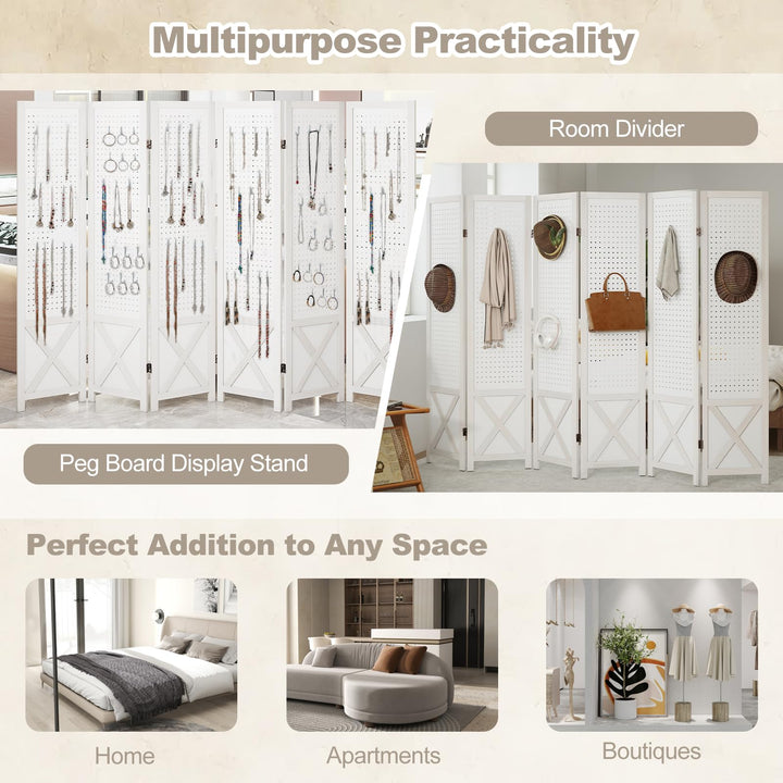 Giantex 6 Panel Pegboard Room Divider with Peg Board Storage (96"W x 67"H)