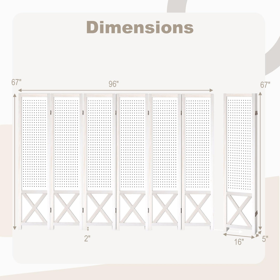 Giantex 6 Panel Pegboard Room Divider with Peg Board Storage (96"W x 67"H)