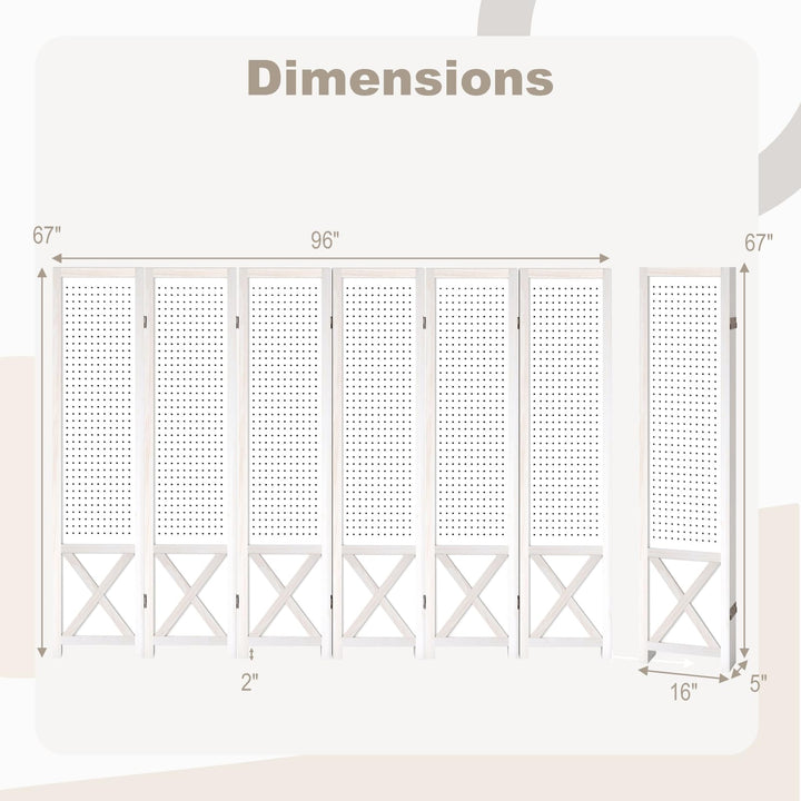 Giantex 6 Panel Pegboard Room Divider with Peg Board Storage (96"W x 67"H)