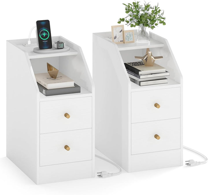 Giantex Side End Table with Charging Station Sofa Couch Table with Shelf Drawers