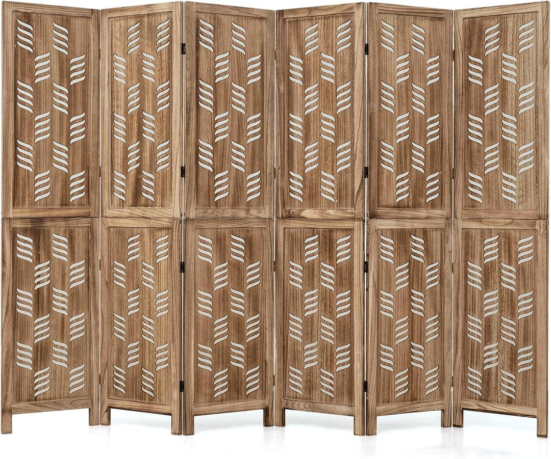 GIANTEX Folding Room Divider, Wood Privacy Screen with Wave Cutout | Freestanding Partition Wall Panel for Bedroom &amp; Home Office