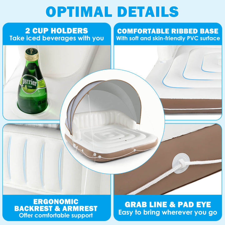 Giantex Canopy Island Inflatable Pool Float Comfortable Lounge Surface – Built-in Cup Holders – Detachable Sunshade – 440lb Max Weight Capacity