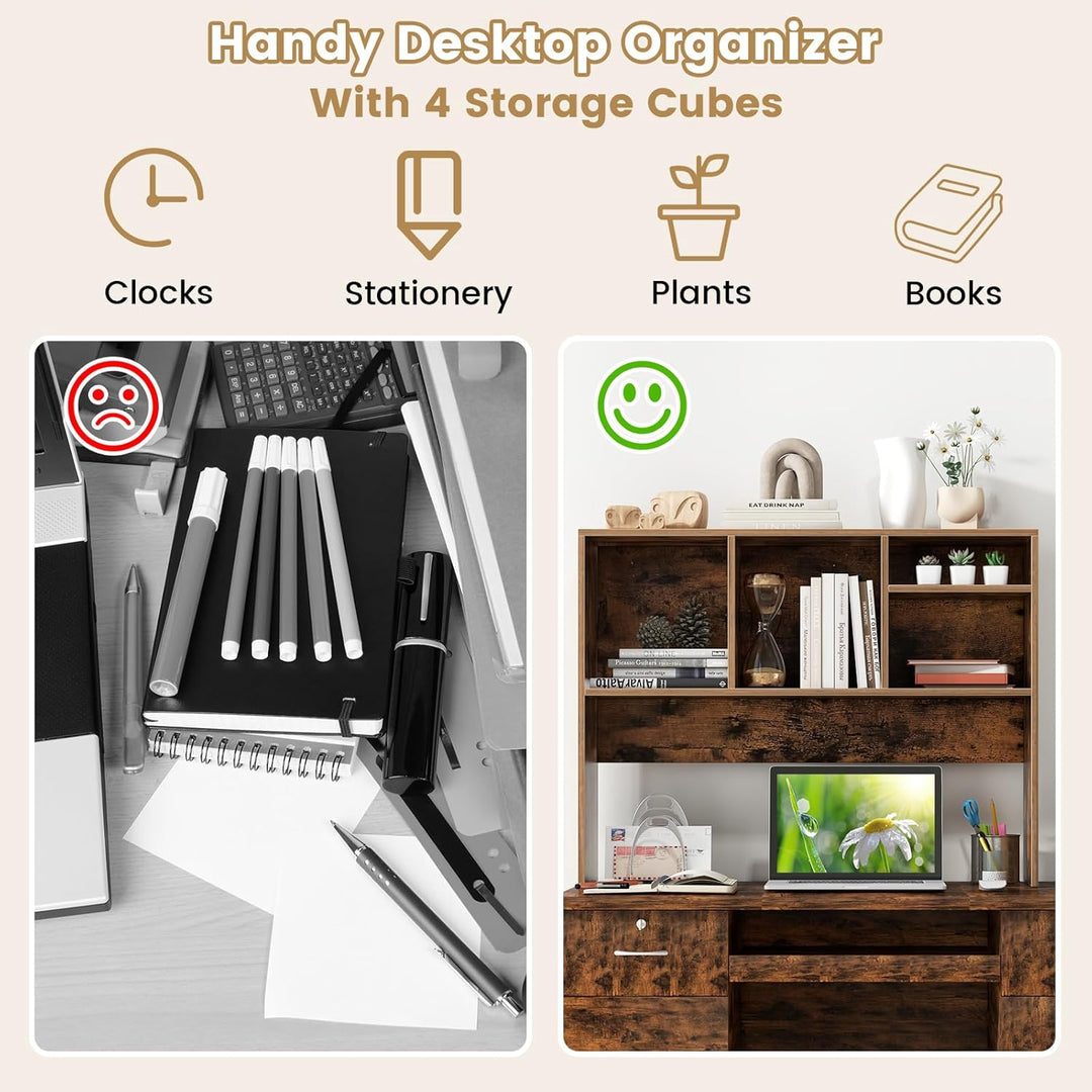 Countertop Storage Hutch with 4 Shelves for Computer Desk