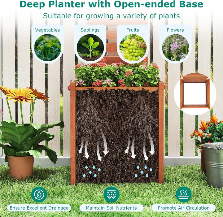 Giantex Outdoor Wooden Raised Garden Bed with Trellis