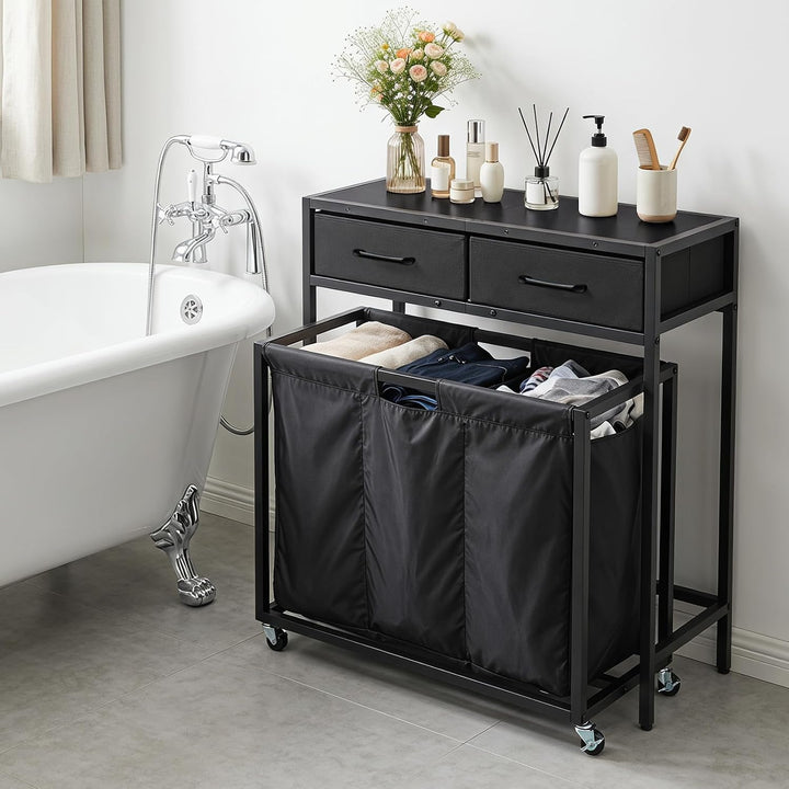 GIANTEX Pull-Out Laundry Sorter 3 Section with Wheels