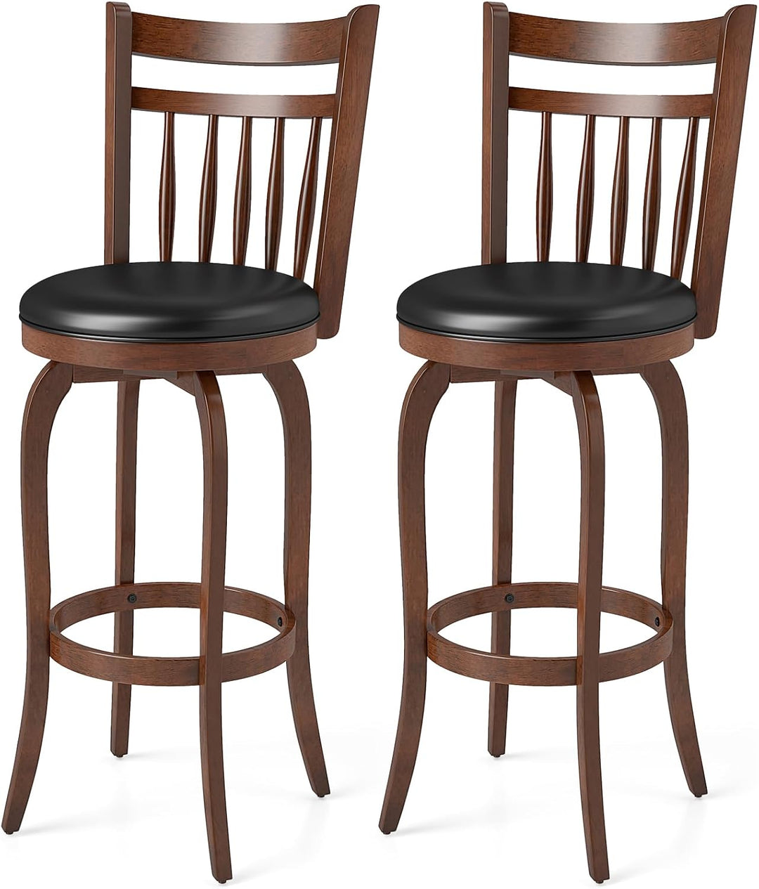 GIANTEX Swivel Bar Stools Set of 2, 24 Inch Counter Height Barstools | 360° Rotating Bar Chairs w/Footrest