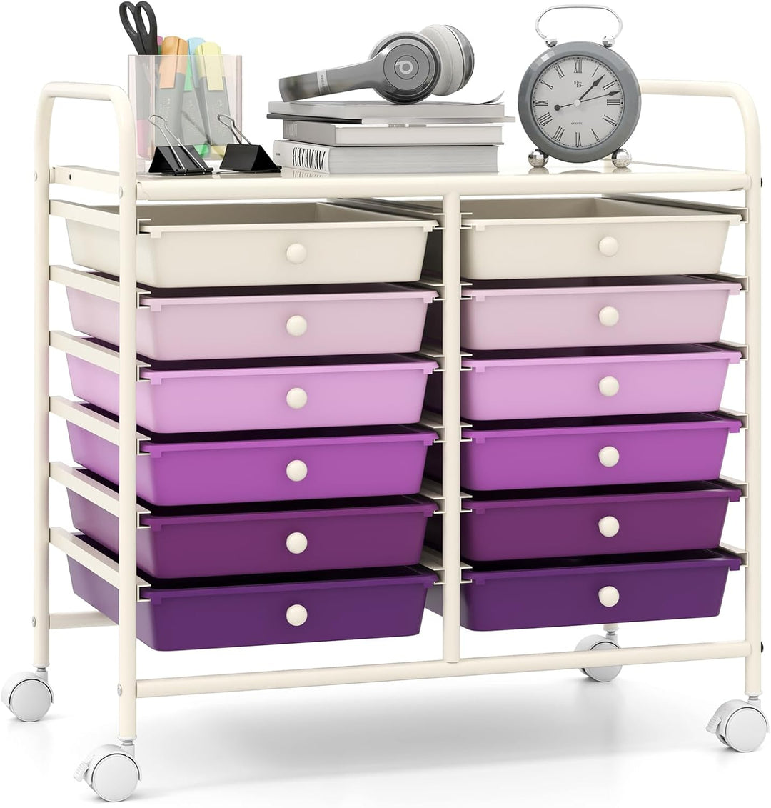 12 Drawers Rolling Cart for Office School Supplies - 25” x 15” x 24.5”