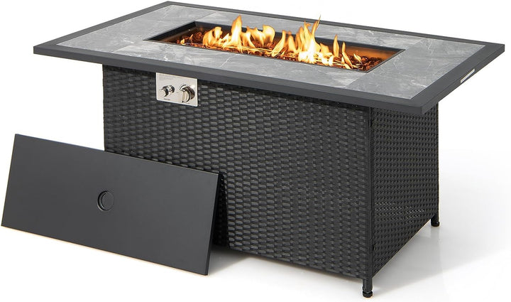 Giantex Outdoor Propane Fire Table - 52-inch Outdoor PE Rattan Propane Fire Table with Metal Lid