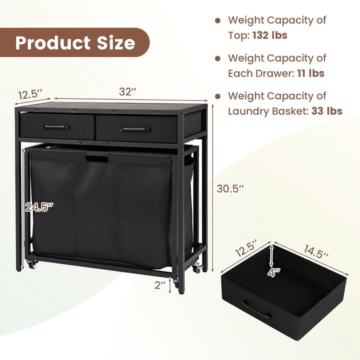 GIANTEX Pull-Out Laundry Sorter 3 Section with Wheels