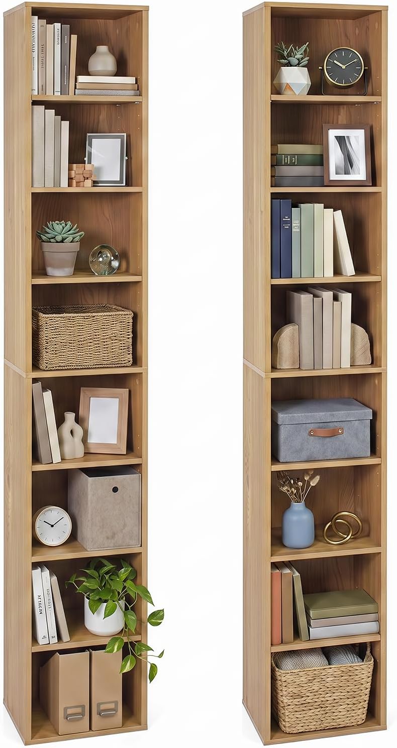 Giantex 8-Tier Tall Narrow Media Tower Rack with 4 Adjustable Shelves (1/2)