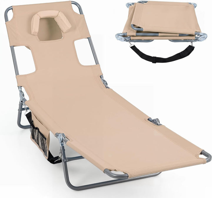 Giantex Folding Tanning Chair with Face Hole &amp; 5-Position Adjustable Backrest (1/2)
