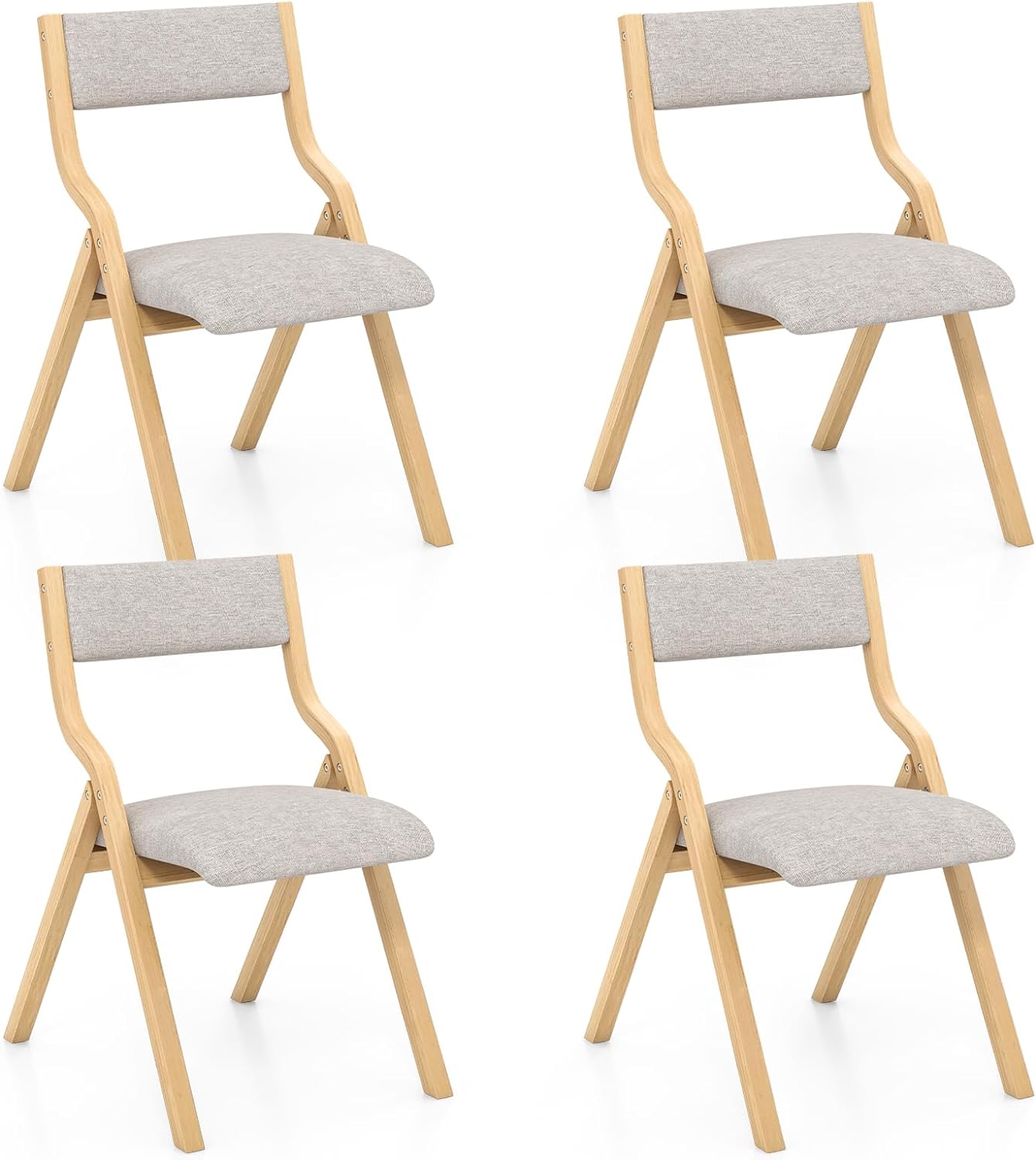 Folding Dining Chair Set of 2, No Assembly Folding Chairs w/Linen Padded Seats - Giantex