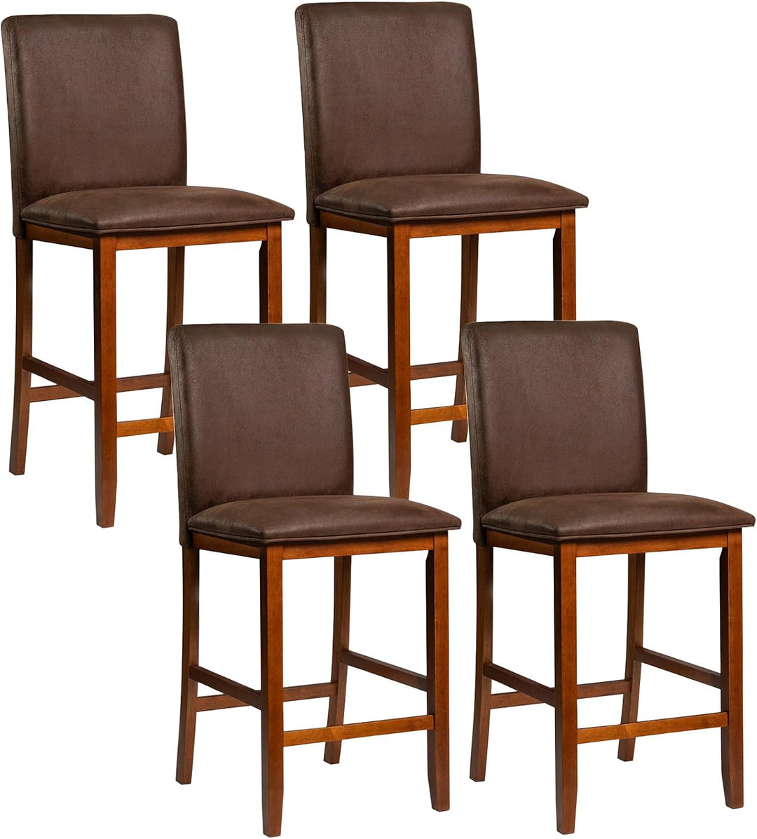 Giantex 26" Bar Stools Set of 2/4 Upholstered Counter Height Bar Chairs with Solid Rubber Wood Legs