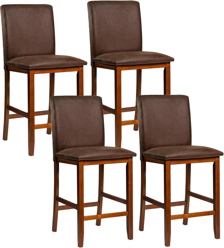 Giantex 26" Bar Stools Set of 2/4 Upholstered Counter Height Bar Chairs with Solid Rubber Wood Legs