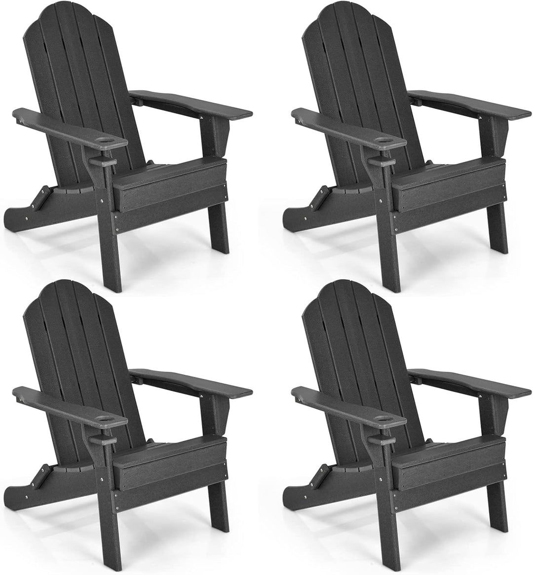 Adirondack Chair Outdoor Folding Chairs, Weather Resistant Patio Chair with Built-in Cup