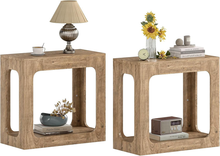 Giantex Narrow End Table 2-Tier Farmhouse Side Table with Open Storage Shelf