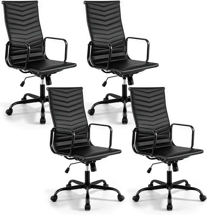 GIANTEX Home Office Chair Ribbed, High-Back PU Leather Desk Chair