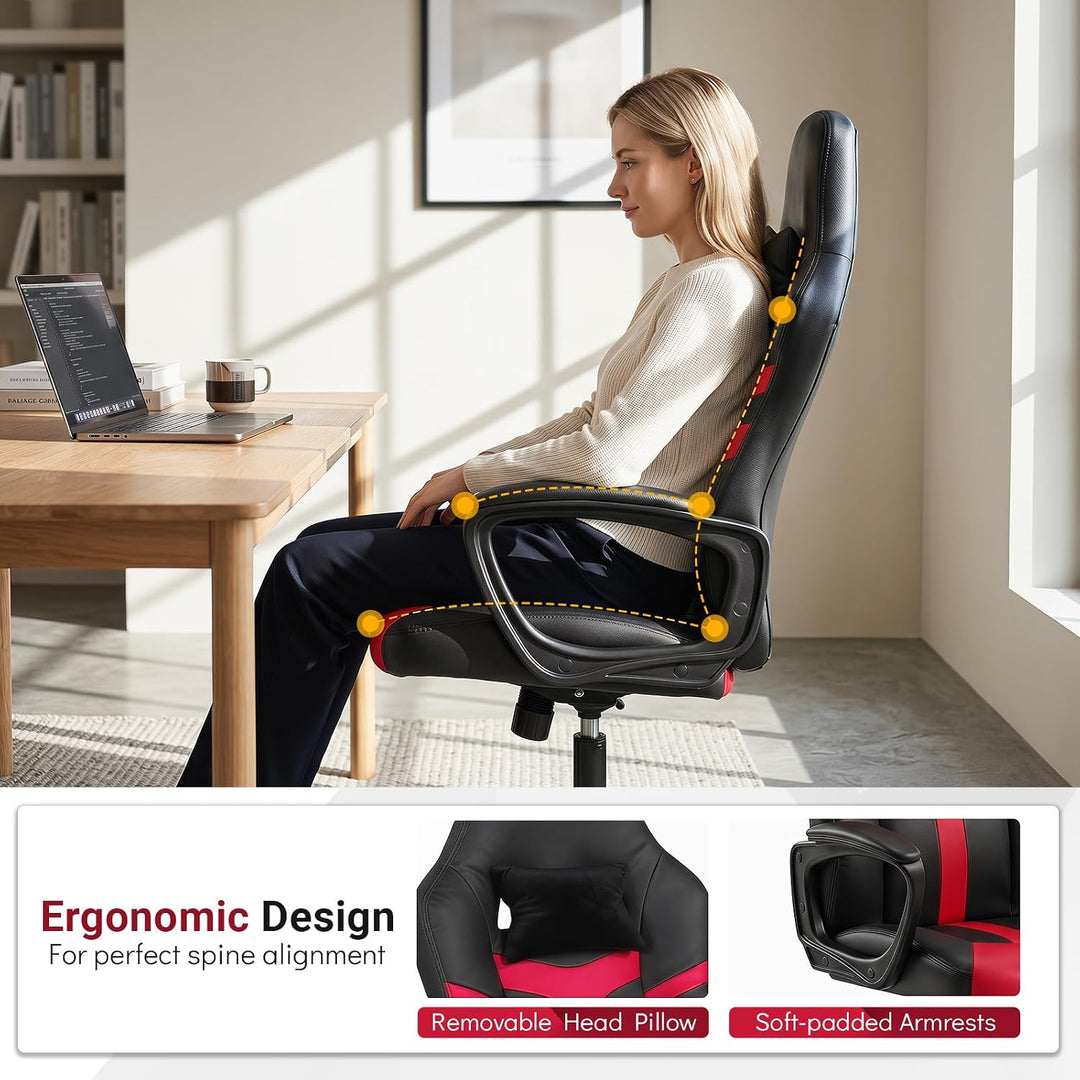 Giantex Faux Leather Upholstered Office Chair w/Removable Head Pillow