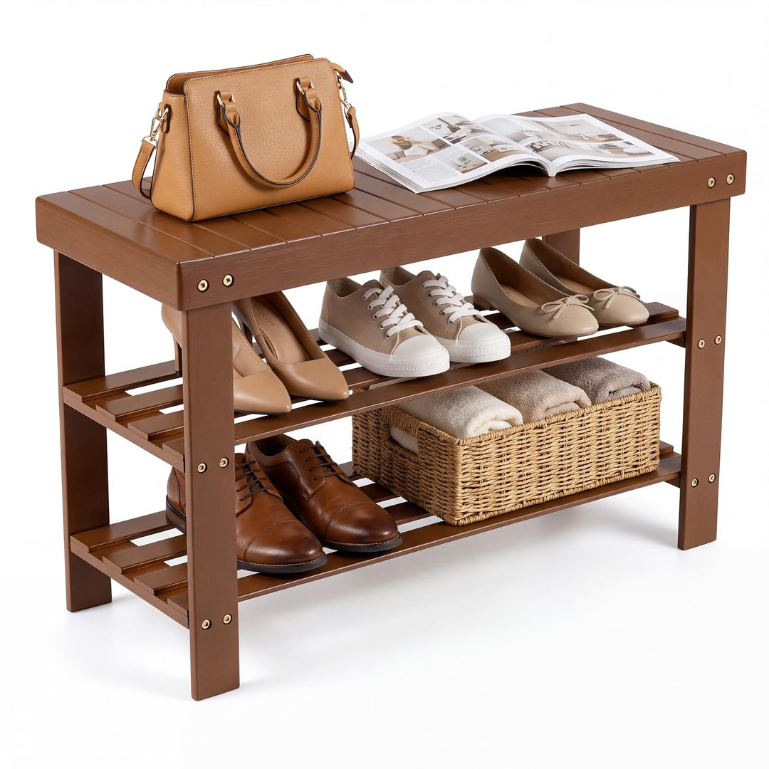 Giantex Entryway Shoe Bench, Bamboo Shoe Shelf Organizer Holds up to 6 Pairs