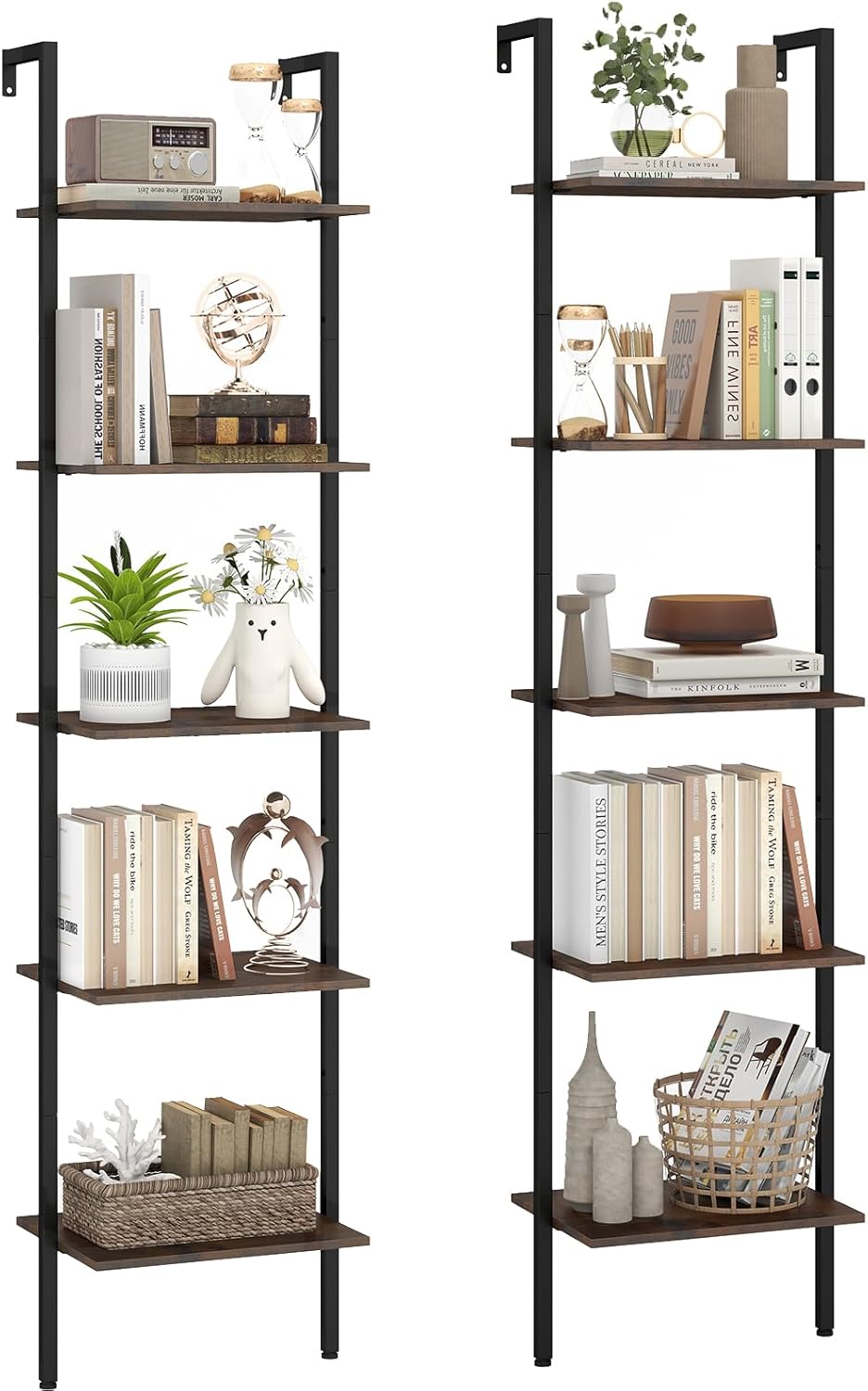 Giantex 5 Tier Ladder Shelf Wall Mount Bookshelf with Anti-Tipping Kits & Metal Frame