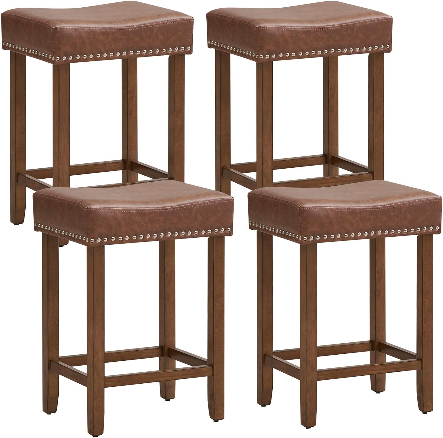 Giantex Bar Stools, Saddle-Shaped Kitchen Stools, PU Leather Bar Height Saddle Stools w/Footrests