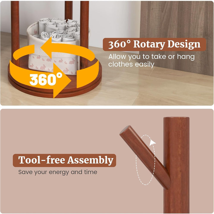 GIANTEX 9-Hook Rotary Coat Rack Freestanding Wooden Coat Tree