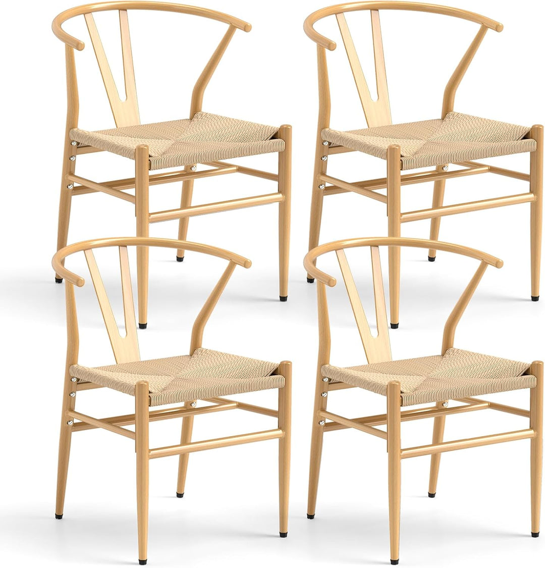 Giantex Metal Dining Chairs Set of 2/4 Mid-Century Weave Dining Room Chair w/Y-Shaped Backrest
