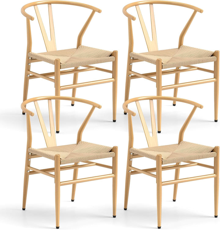 Giantex Metal Dining Chairs Set of 2/4 Mid-Century Weave Dining Room Chair w/Y-Shaped Backrest