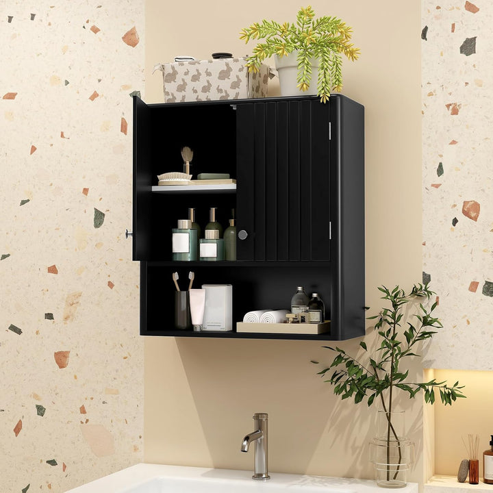 Giantex Fluted Bathroom Wall Cabinet with Open Shelf