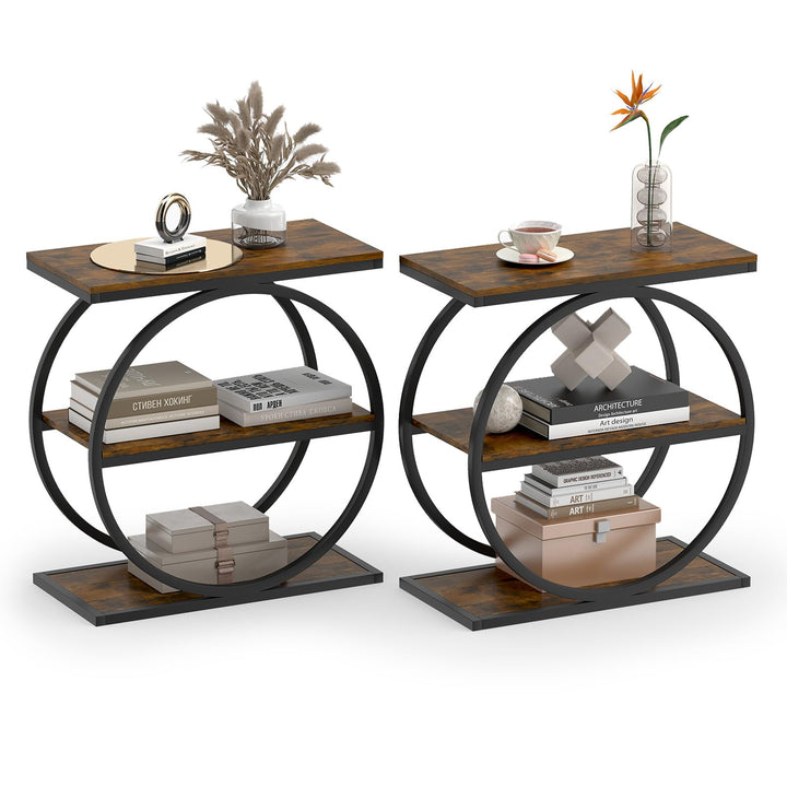 GIANTEX 3-Tier Faux Marble Narrow End Table with Storage &amp; Gold Geometric Metal Frame (1/2)